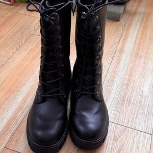 Black Lace-Up Combat Boots